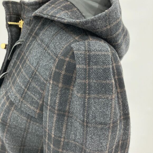 H&M Gray Plaid Wool Blend Hooded Jacket sz 6 Dark Academia Preppy Pleats - Picture 6 of 8